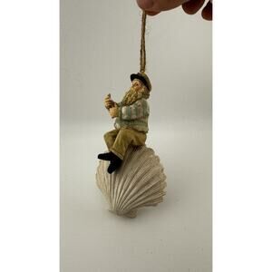 Unique Fisherman Santa Claus Christmas Ornament with Seashell Base